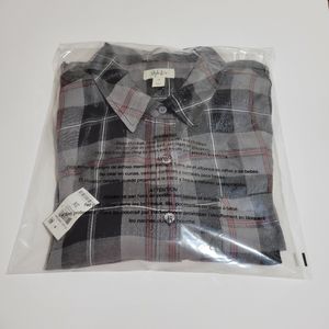 Metallic plaid longsleeve button shirt / 3X / black, grey